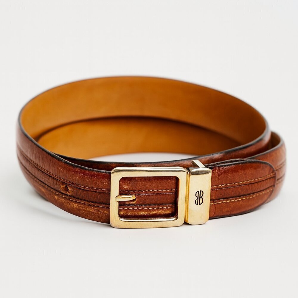 Bill Blass Vintage Leather Belt Brass Buckle Made in USA 36 Quiet Luxury
